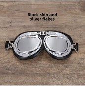 Resim Konesam Retro Stili Motosiklet Gözlüğü, Elektrikli Araçlar İçin Koruyucu Ve Dekoratif Outdoor Göz Koruması Gümüş Lens Siyah 