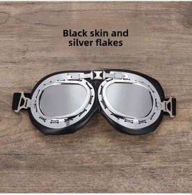 Resim Konesam Retro Stili Motosiklet Gözlüğü, Elektrikli Araçlar İçin Koruyucu Ve Dekoratif Outdoor Göz Koruması Gümüş Lens Siyah 