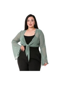 Resim Disentis Büyük Beden İspanyol Kollu Önü Bağlamalı Şifon Su Yeşili Bolero-su Yeşili Su Yeşili 