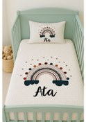 Resim %100 Pamuk İsme Özel İsimli 100x150 Cm Pike Seti Puantiyeli Gökkuşağı 