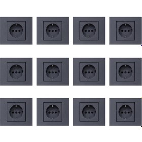 Resim Ovivo Grano Füme Topraklı Priz Çerçeveli 12 Adet 