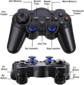 Resim TriLine 2.4Ghz Kablosuz Gamepad, Android Telefon, PC, TV Box ve PS3 Uyumlu, Siyah, 10 Metre Menzilli, USB, Type-C ve Micro USB Çevirici, Telefon Tutucu ile 