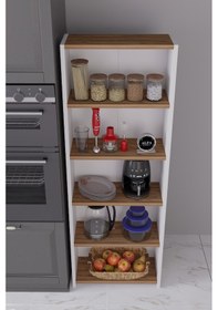 Resim 5 Raflı Mutfak Rafı 150 Cm Kiler Rafı, Kahve Köşesi Organizer Ve Çok Amaçlı Raf,mutfak Dolabı Beyaz - Atlantik Çam 