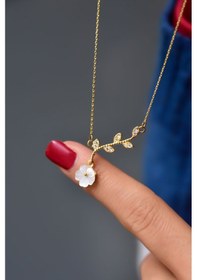 Resim Papatya Silver 925 Ayar Gümüş Gold Kaplama Manolya Sedef Çiçek Kolye UVPS102112 