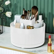 Resim 1 adet Vintage Stil 360 Derece Dönen Makyaj Düzenleyici, Hafif ABS Plastik Kozmetik Saklama Ünitesi Yatak Odası, Şifonyer, Banyo İçin - Beyaz ve Yeşil 