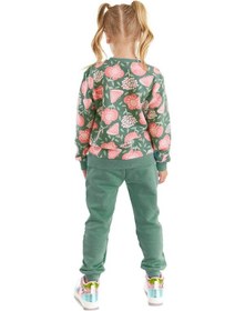 Resim Denokids Pembe Çiçekli Kız Çocuk Yeşil Pembe Eşofman Takım Pembe - Yeşil 