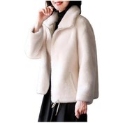 Resim Peluş Ceket Fermuar Kapatma Soğuk Geçirmez Rahat Kadın Mercan Polar Ceket Kabanlar Beyaz 