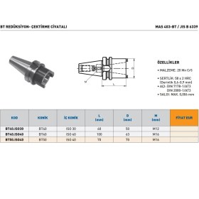 Resim Fett BT40.ISO30 Çektrime Civatalı Bt Redüksiyon 