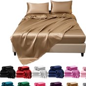 Resim Lüks Sateen Uyumlu Çarşaf Seti, 4 Adet, 1 Düz Çarşaf, 1 Uyumlu Çarşaf, 2 Yastık Kılıfı, Çekirdeksiz, Ev ve Yurt İçin Temel, Yumuşak ve Pürüzsüz, Küçülme Karşıtı, Makine Yıkanabilir, Yatak Koruyucu 