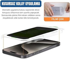 Resim Ehr. iPhone 15 Pro Max ile Uyumlu Gizlilik Filtreli Darbelere Karşı Maksimum Koruma Sağlayan ve Kolay Uygulama Aparatlı Toz Bırakmayan Hayalet Cam (iPhone 15 Pro Max) 