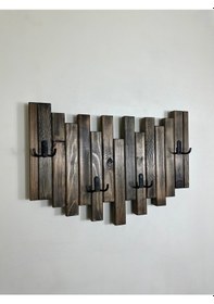 Resim Doğal Ahşap Simetrik Masif 4 Askılı Vestiyer Portmanto Siyah 