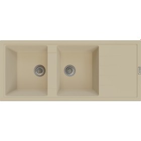 Resim Polex Cristalüx Granit Evye P-X116 Bej 2 Hazneli Tezgah Altı Ve Tezgah Üstü Mutfak Evyesi 116.5x50.8 CM 