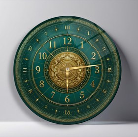 Resim Yeşil Gold Detay Cam Duvar Saati - 60*60 Cm 