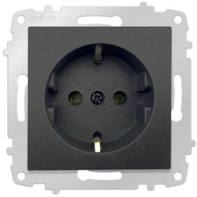 Resim Ovivo Metalik Siyah Topraklı Priz Modül Kapak Çerçevesiz 12 Adet 