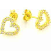 Resim Omar Silver Kadın Gold Altın Kalp Model Zirkon Taşlı Gümüş Küpe O 