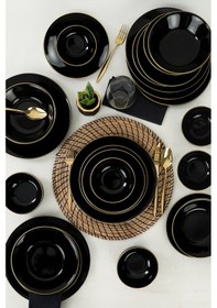 Resim Keramika Siyah Gold Çizgili Yemek Takımı 24 Parça 6 Kişilik 