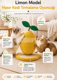 Resim PATİSHOPYA Kedi Tırmalama Tahtası Limon Model Hasır Kedi Tırmalama Oyuncağı 34x18 Cm Dekoratif Kedi Tırmalaması 