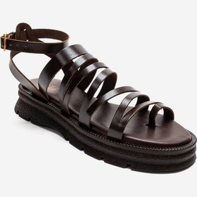 Resim Luvishoes Elsa Kahverengi Hakiki Deri Çok Bantlı Kadın Parmak Arası Sandalet 