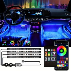 Resim 4 Adet Araç İçi Ortam Aydınlatması, RGB Ayak Işıkları, USB Dekoratif LED Işık, Uzaktan Kumandalı Neon Işıklar, Müzik Ritimli LED Işıklar, Araba ve SUV'lar İçin Uygun, Düşünceli Hediye 