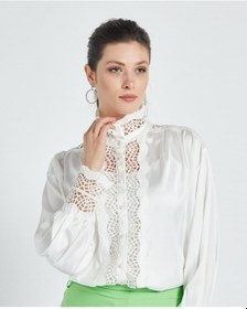 Resim Serpil Exclusive Şık Kadın Gömlek - Transparan Detaylı - Modern Ve Şık Tasarım- Özel Gün Ve Davetler İçin Gömlek Ekru 