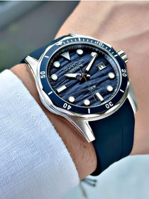 Resim Quantum Özel Tasarım 10 ATM Lacivert Renk Safir Cam Silikon Kordon Çelik Kasa Erkek Kol Saati 1229.399MR 