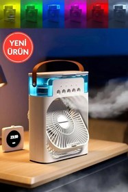 Resim Mestore Taşınabilir Işıklı 5 Spreyli Vantilatör Buzlu Buharlı Vantilatör Mini Fan Nemlendirici 