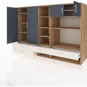 Resim Kronos Dolap 12 Raflı 4 Çekmeceli 4 Kapaklı 220x59x163 Çam-antras Çam-antrasit/aytaşı 