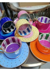 Resim By Como Puantiyeli 6 Kişilik Çay&kahve Fincan Takımı Çok Renkli 