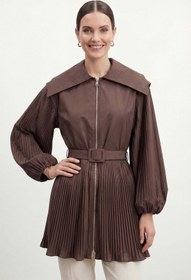 Resim Loreen Kadın Pile Detaylı Kemerli Kap - 20774CAP - BROWN 