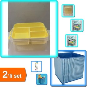 Resim Hereveoyuncak Bölmeli Oyuncak Saklama Kutusu + Çok Amaçlı Dolap Içi Düzenleyici Kutu Mavi Çizgili - 2li Set L6U5X6 