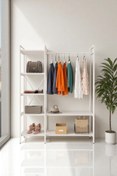 Resim Mobitopya Nilamu Beyaz Elbise Dolabı | Metal Gövdeli Açık Askılık & Organizer Dolap 130×170×34 Cm 