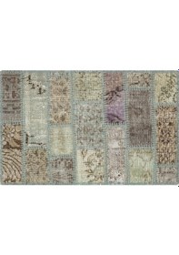 Resim Güzel Çiçekli Teal Rengi El Dokuma Patchwork Paspas 