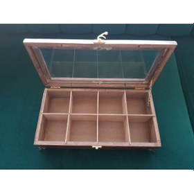 Resim Ahşap Takı Kutusu Cam Kapak- 8 Bölmeli 