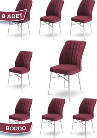 Resim Canisa Flex Serisi, Üst Kalite Yemek Odası Sandalyesi, 8 Adet Bordo Sandalye, Gürgen Beyaz Ahşap Ayak Sandalye Bordo Ayakları Beyaz 