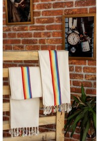 Resim Pega 3'lü Set Rainbow Peştamal 90x170 Cm&peşkir 45x90 Cm %100 Koton Gökkuşağı Plaj&2 El/baş Havlusu Gökkuşağı 