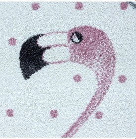 Resim Flamingo Yıldız Desenli Çocuk Odası Halısı Pembe Gri Beyaz Renkli Halı Gri - Pembe 