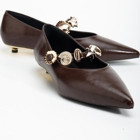 Resim Kadın Kısa Topuklu Aykkabı Kahverengi Rugan Baretli Minik Ökçe-4323 Kahve 