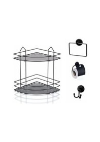 Resim Aksesuar Seti 4 Lü Siyah, Ömür Boyu Paslanmaz Banyo Köşeliği Duş Rafı Şampuanlık Siyah Ek-02 Siyah 