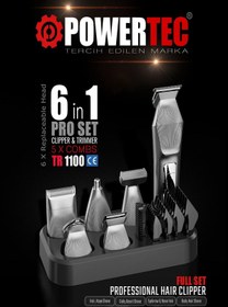 Resim Powertec TR-1100 Profesyonel 6'lı Erkek Bakım Seti Saç Sakal Ense Vücut Kaş Burun Tıraş Makinesi 