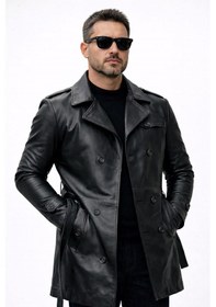 Resim Deriwork Erkek Hakiki Deri Trençkot Kısa Siyah 