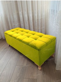 Resim Çizgi Kapitoneli Sandıklı Puf 110 Cm Gold Ayak Sarı 