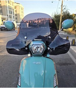 Resim Motocam Skyjet Bellina Ön Cam 2024-2026 Model 41cm Siyah Renkli 4mm Elcikli Aparatsız 