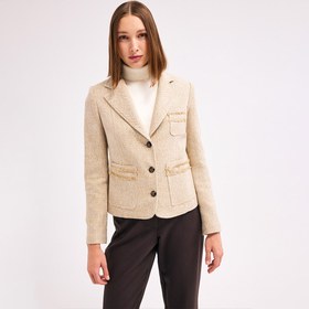 Resim Bej Balıksırtı Desenli Blazer Ceket - 40 / Bej 