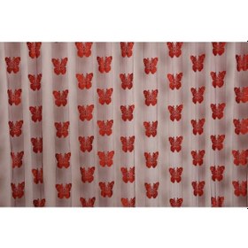 Resim Kelebek Çift Renk Kırmızı Ip Perde Hazır Ip Perde 300x280 