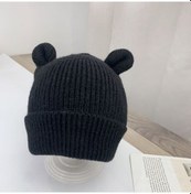 Resim Novahub Siyah Sevimli Ayı Kulak Bebek Şapka Sonbahar Yumuşak Sıcak Örme Erkek Bebek Kız Kış Şapka Bere Düz Renk Bebek Yürüyor Çocuk Kap Kaput Siyah - 0 - 24 Ay Siyah 