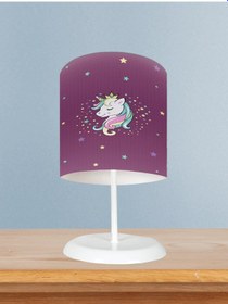 Resim Mekta Home Bebek Ve Çocuk Odası Renkli Unicorn Desenli Mor Abajur 