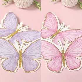 Resim 20 adet Zarif Kelebek Temalı Kağıt Peçete - Pembe ve Mor Altın Detaylarla, Duşlar, Düğünler, Doğum Günleri ve Parti Süslemeleri için Mükemmel, Parti Gereksinimleri | Şirin Dekor | Detaylı Kelebek Tasarımı, Kelebek Süslemeleri Halloween, Noel Etkinliği ve Parti Malzemeleri için 