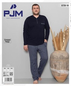 Resim Pijamoni Erkek Battal Düğme Yaka Penye Uzun Kol Pijama Takımı 6720/10 - 1 Adet Siyah 