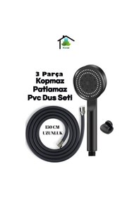 Resim Mintev 5 Fonksiyonlu Mafsallı Mat Siyah Duş Başlığı Seti Mat Siyah Duş Başlığı - Pvc Hortumlu Duş Seti Siyah 