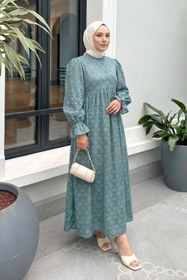 Resim Salih Çelebi Mandala Desen Tesettür Elbise 2328 - MİNT YEŞİLİ 